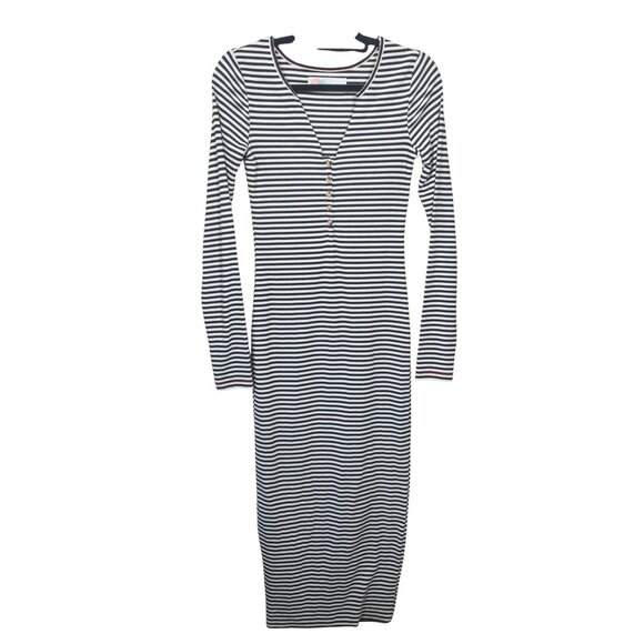 Free People Dresses & Skirts - FP Beach Black and White Striped Dress SZ S Long Sleeve V Neck Henley